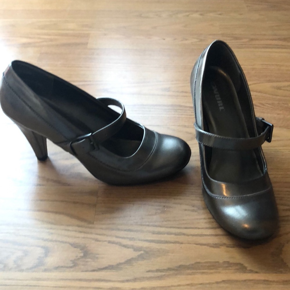 Metallic grey heels